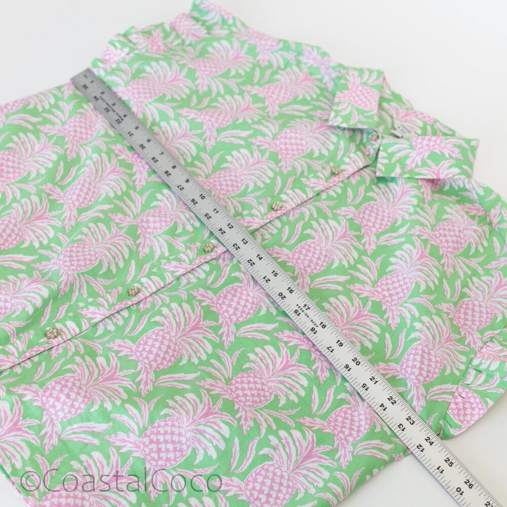 Crown & Ivy Pineapple Button Down L Shirt 100% Cotton Tropical Vacation Coastal - Picture 10 of 12